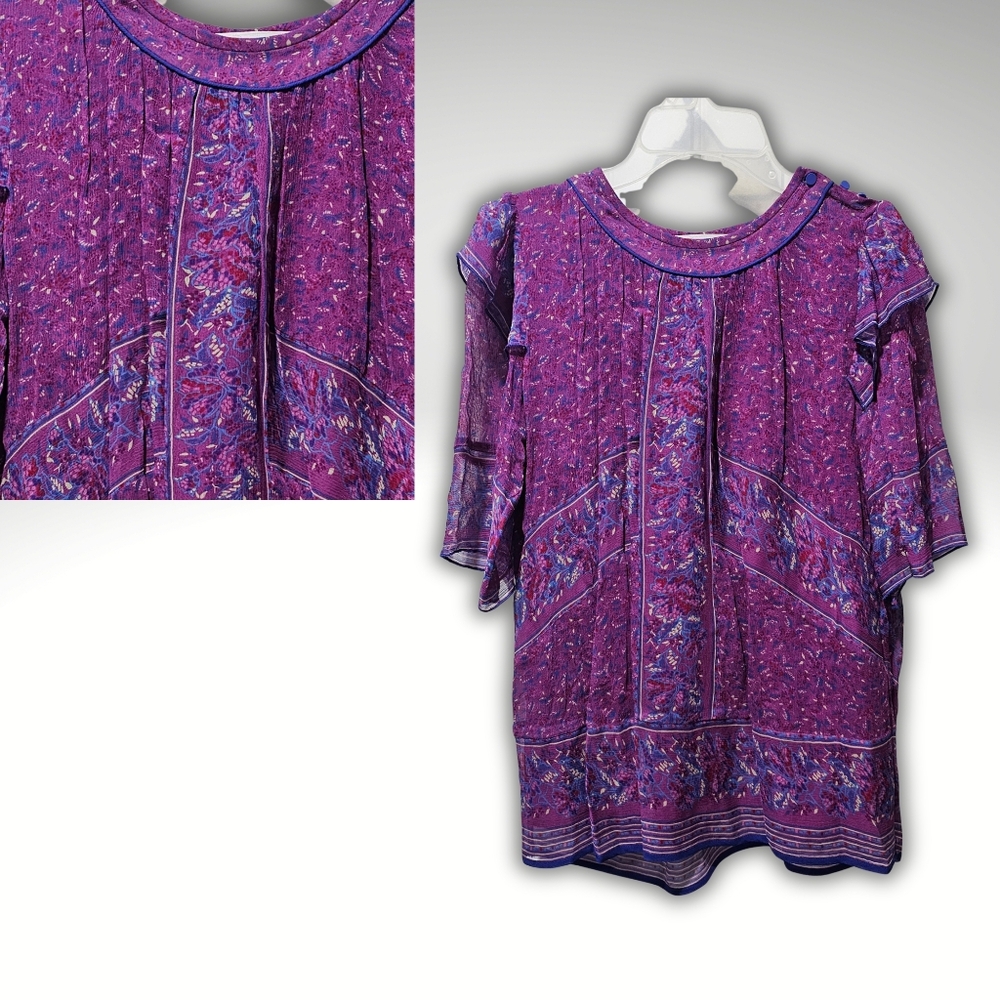Ba&sh Size XS/4 Moccha Fuschia Flowy Ruffled Blouse Lady Top